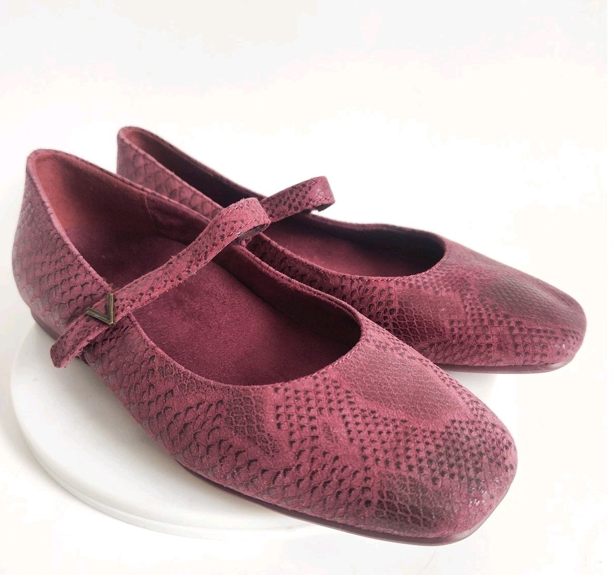 New Vionic Mary Jane Flats 6.5 Alameda Wine Snake Embossed Suede Comfort Shoes