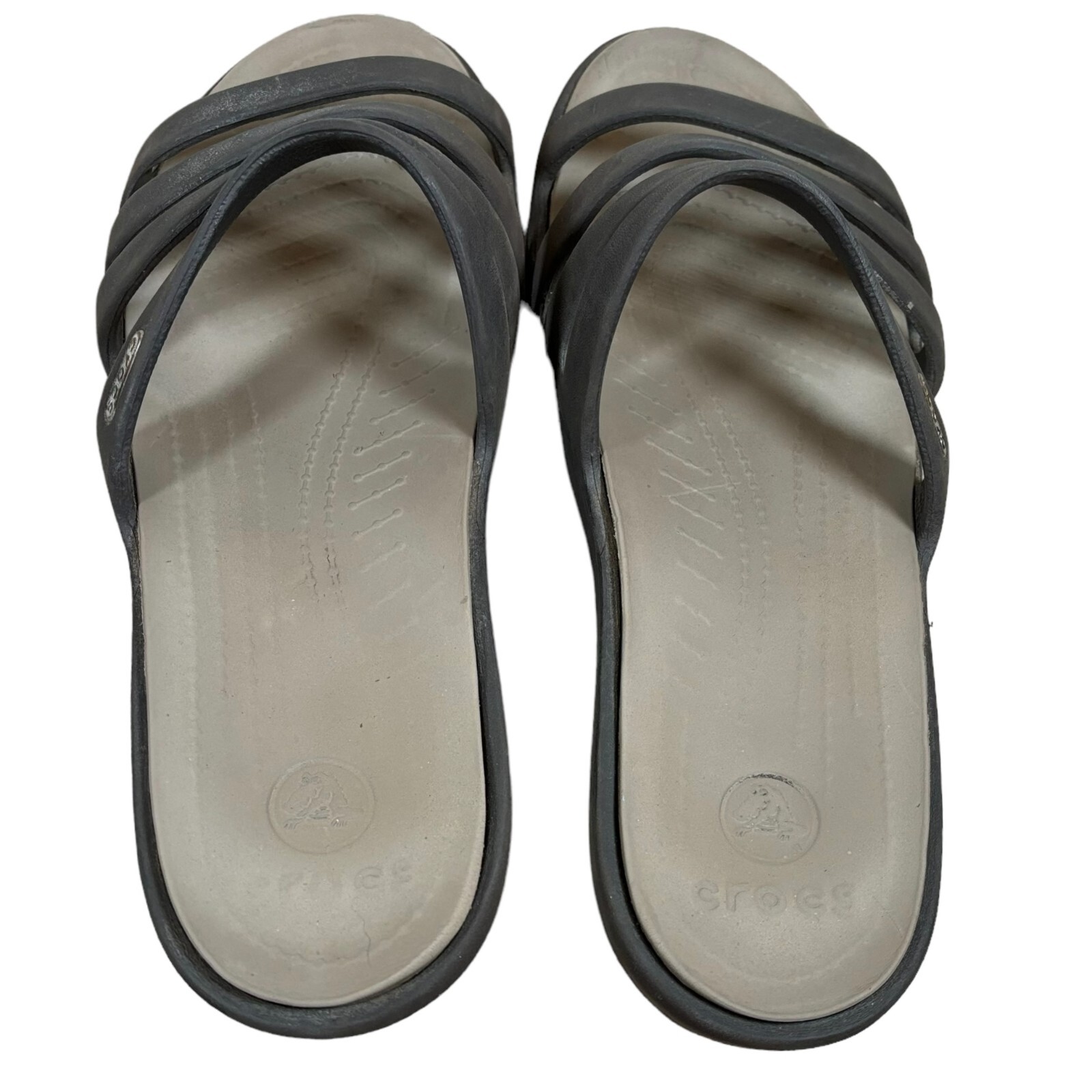 Crocs Rhonda Strappy Wedge Sandals Womens Size 10 Brown Tan Black Slides
