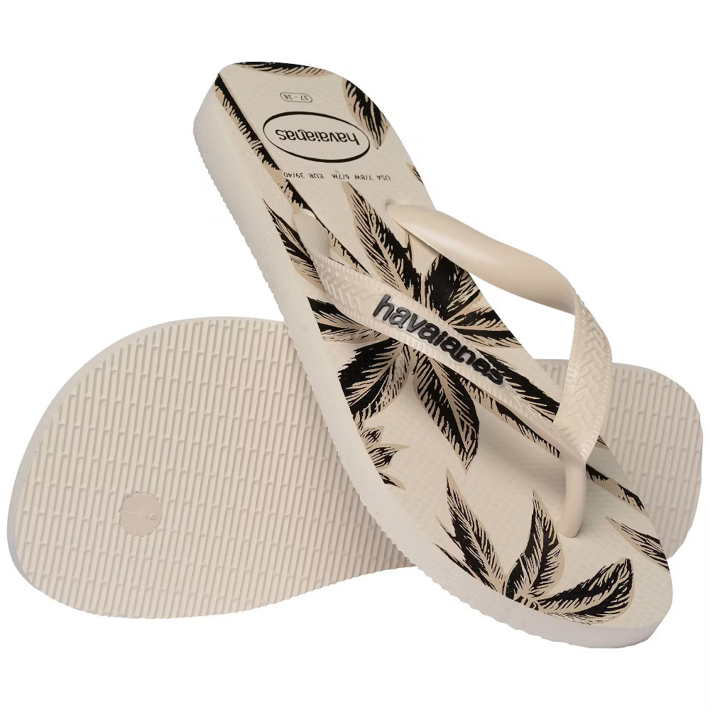 Havaianas Women Logo Flip Sandals – Beige/Black Print 7-8