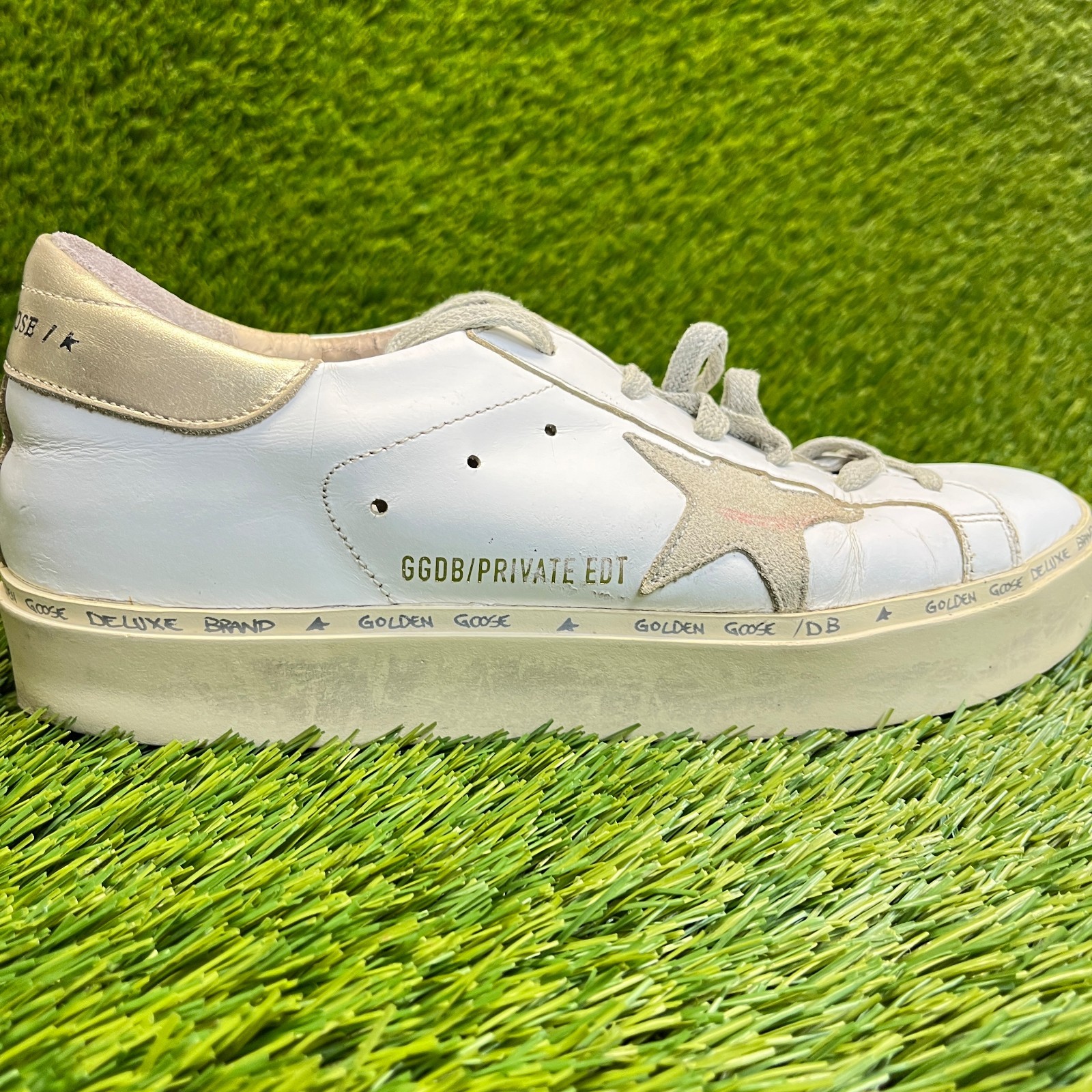 Golden Goose Hi Star Womens Size 9 White Beige Athletic Leather Shoes Sneakers