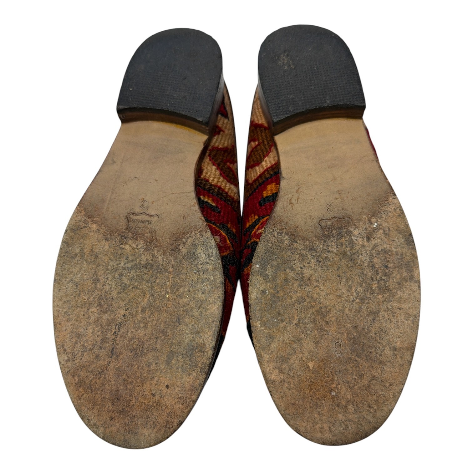 Mules Kilim Smoking Shoes Women SZ 3 Tapestry Leather Wool Textile Turkish