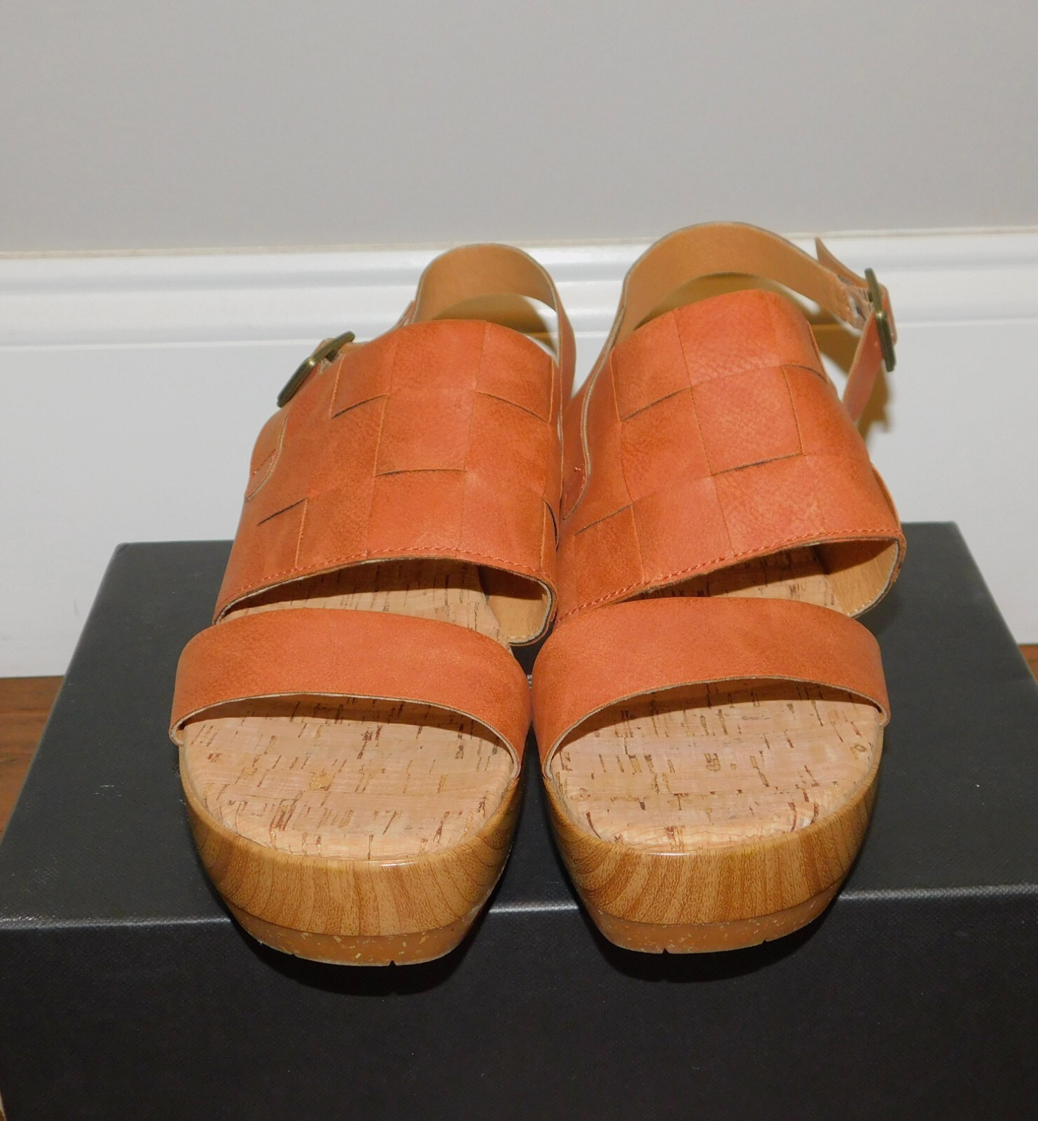 Korks Kork Ease Sz 9 Fraya Wedge Sandals Woven Platform Clog Shoes Orange NEW!