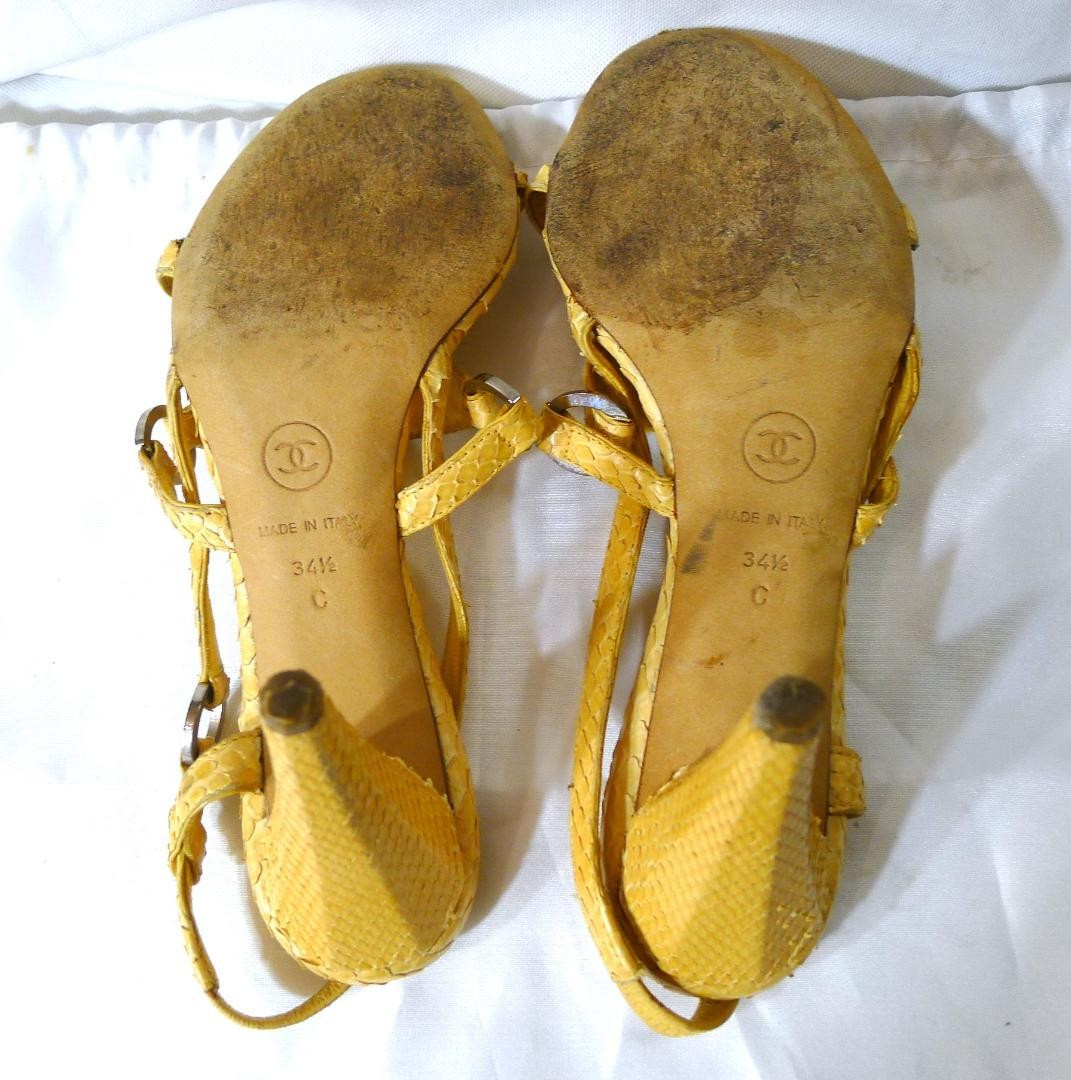 CHANEL Yellow Lizard Leather Mules 22-23cm Big COCO Mark Rare Design
