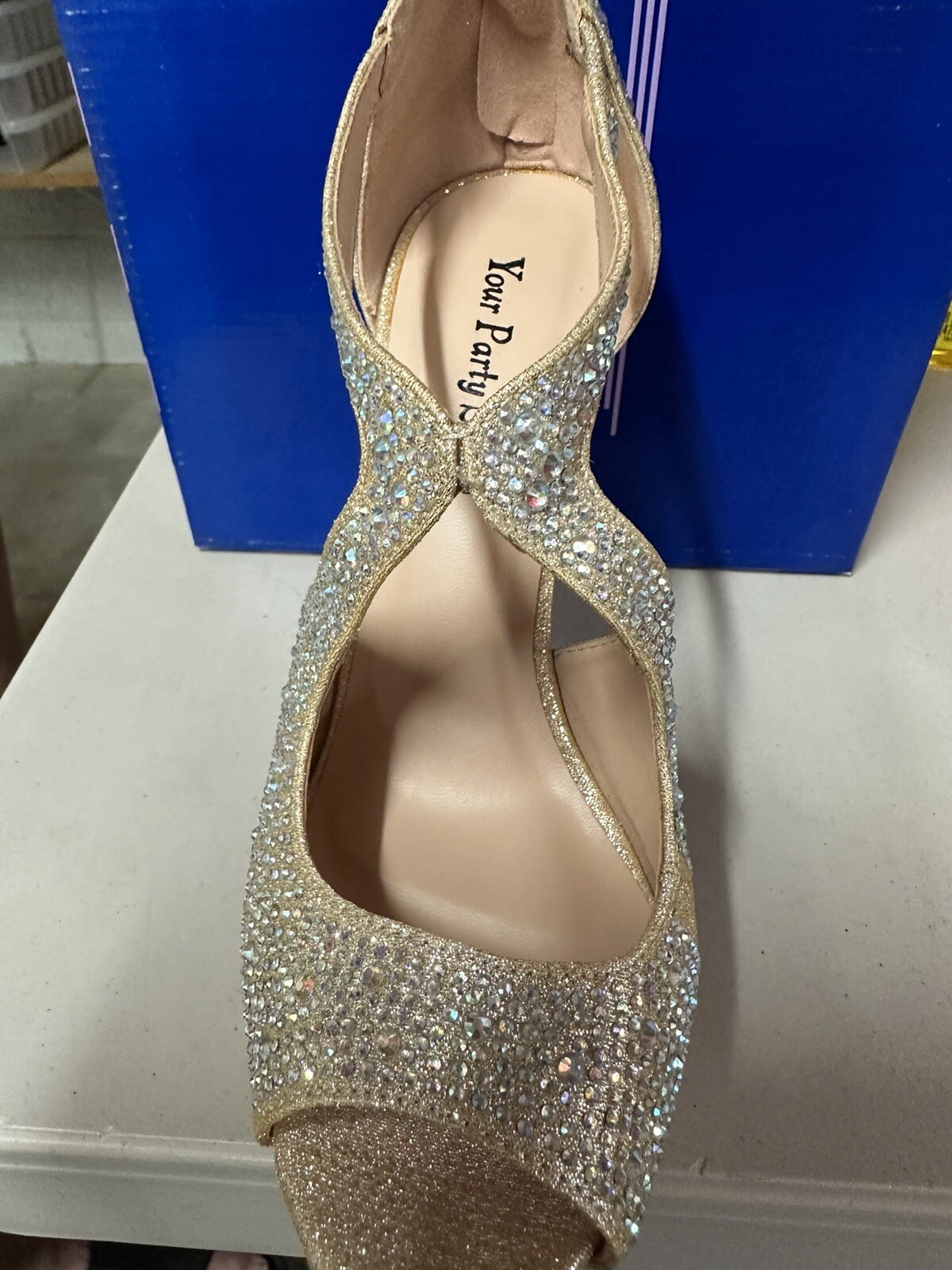 Your Party Shoes Nude Rhinestone Size 8 Ultra High Heels Dancing, Prom, Pageant