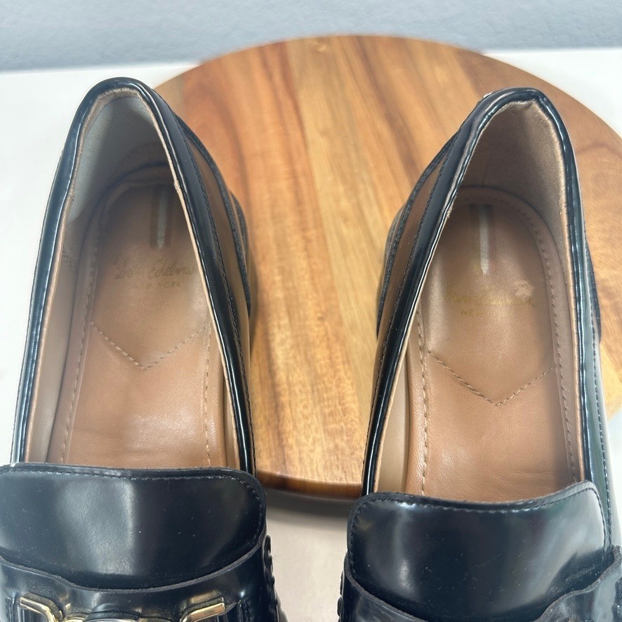 Sam Edelman Teagan Black Leather Lug Sole Loafers Gold Chain SZ 10M Preppy Retro