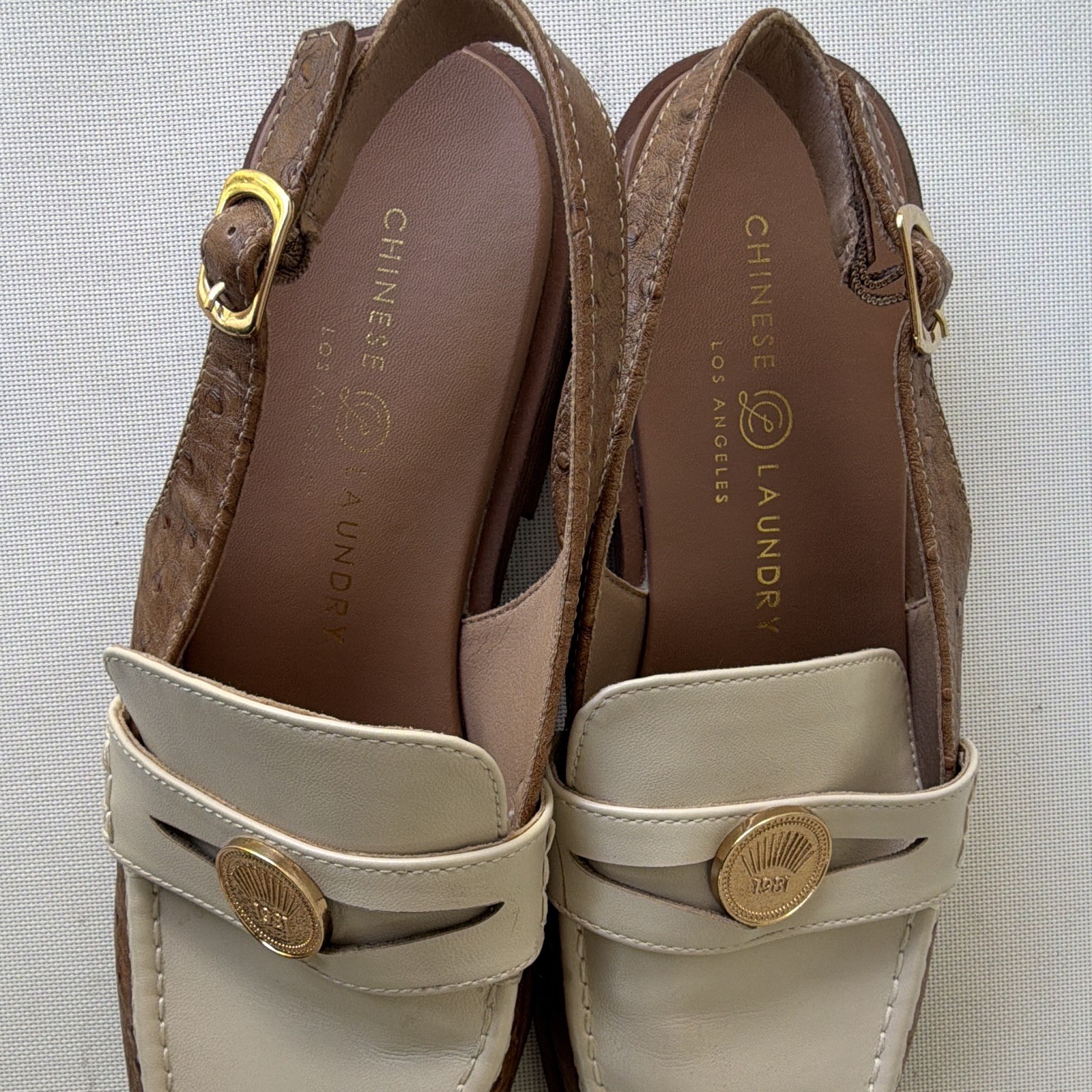 Chinese Laundry Women’s Loafer Slingback Colorblock White/Brown Slip-On US 10