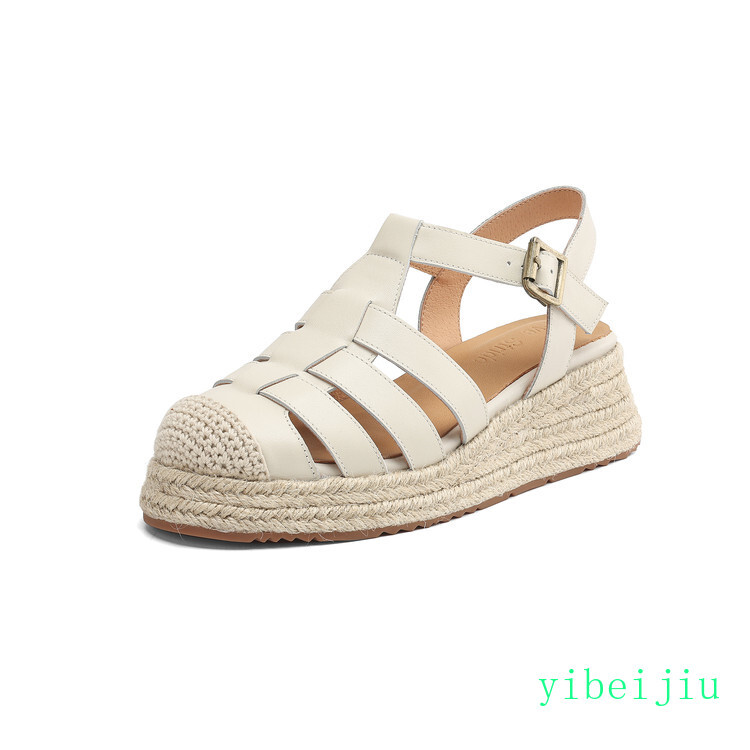 Women’s Roman Platform Weave Woven Sole Sandal Leather Shoes Low Wedge Heel 2026