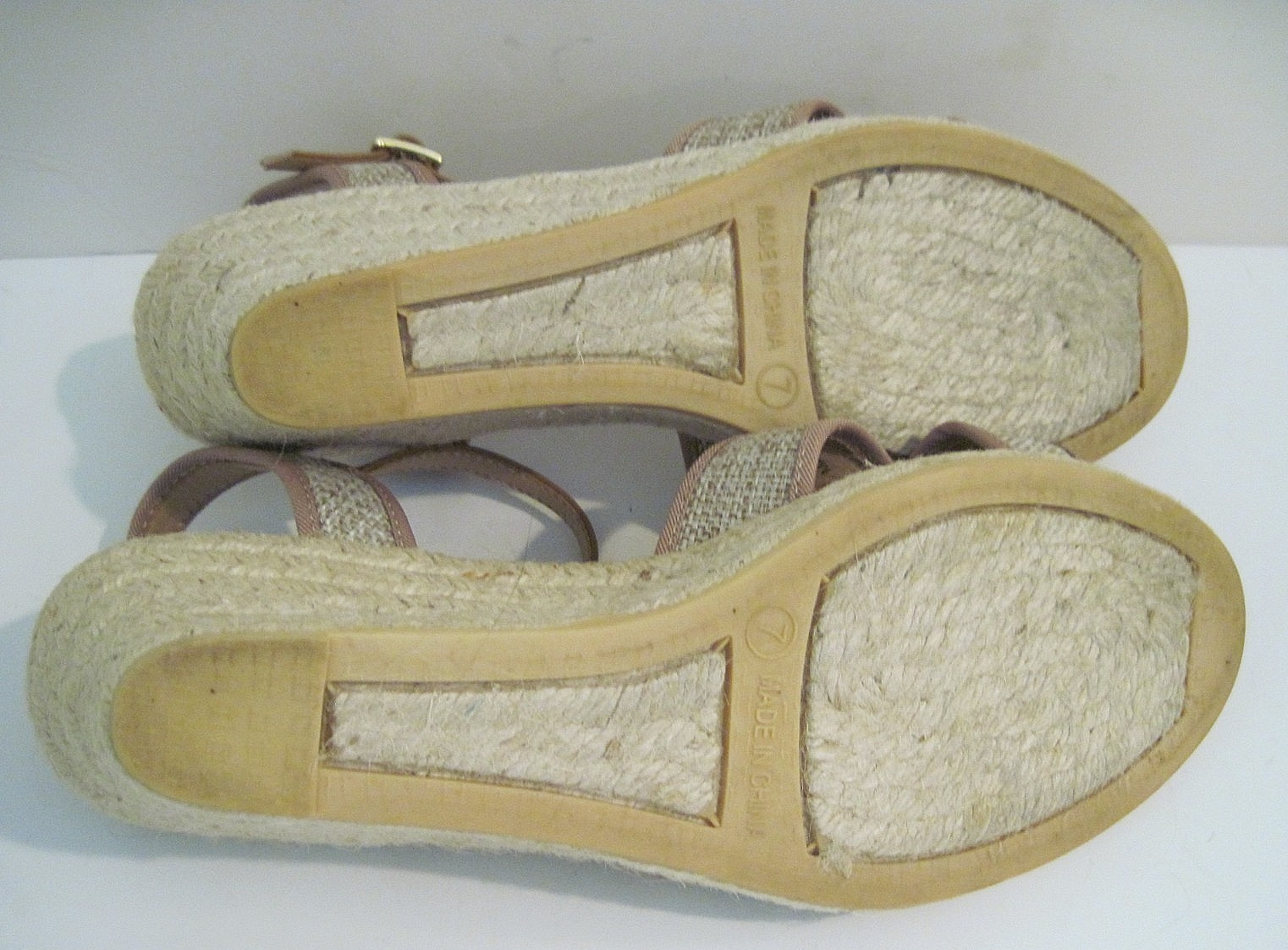 Talbots LYNDSAY Espadrilles Wedges Strappy Beige Brown Canvas Size 7 M