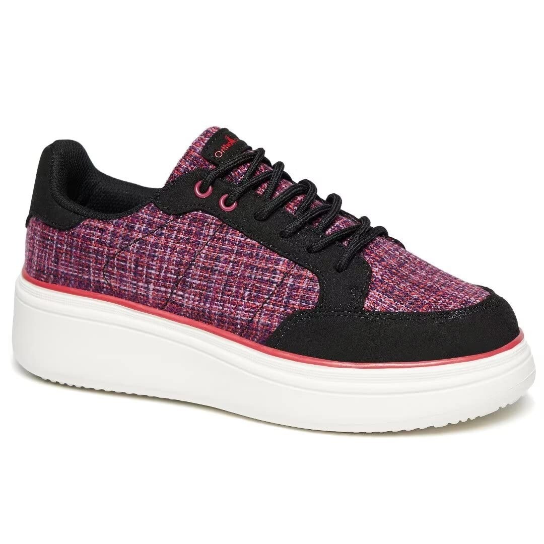 Ortho Comfoot Womens Platform Sneakers Size 6 Black Red Tweed Plaid Preppy NWT