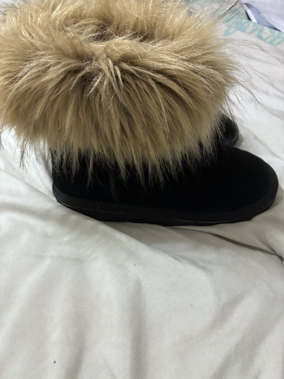DREAM PAIRS Women’s Ankle Bootie Black/Beige Faux Fur Trim Round Toe Flat US 5