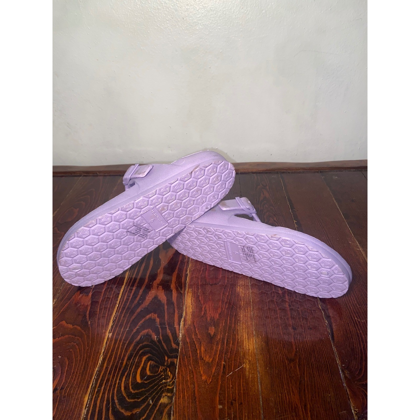 Purple EVA Pastel Foam Thong Sandals Flower Detail Adjustable Buckle Slides Y2K