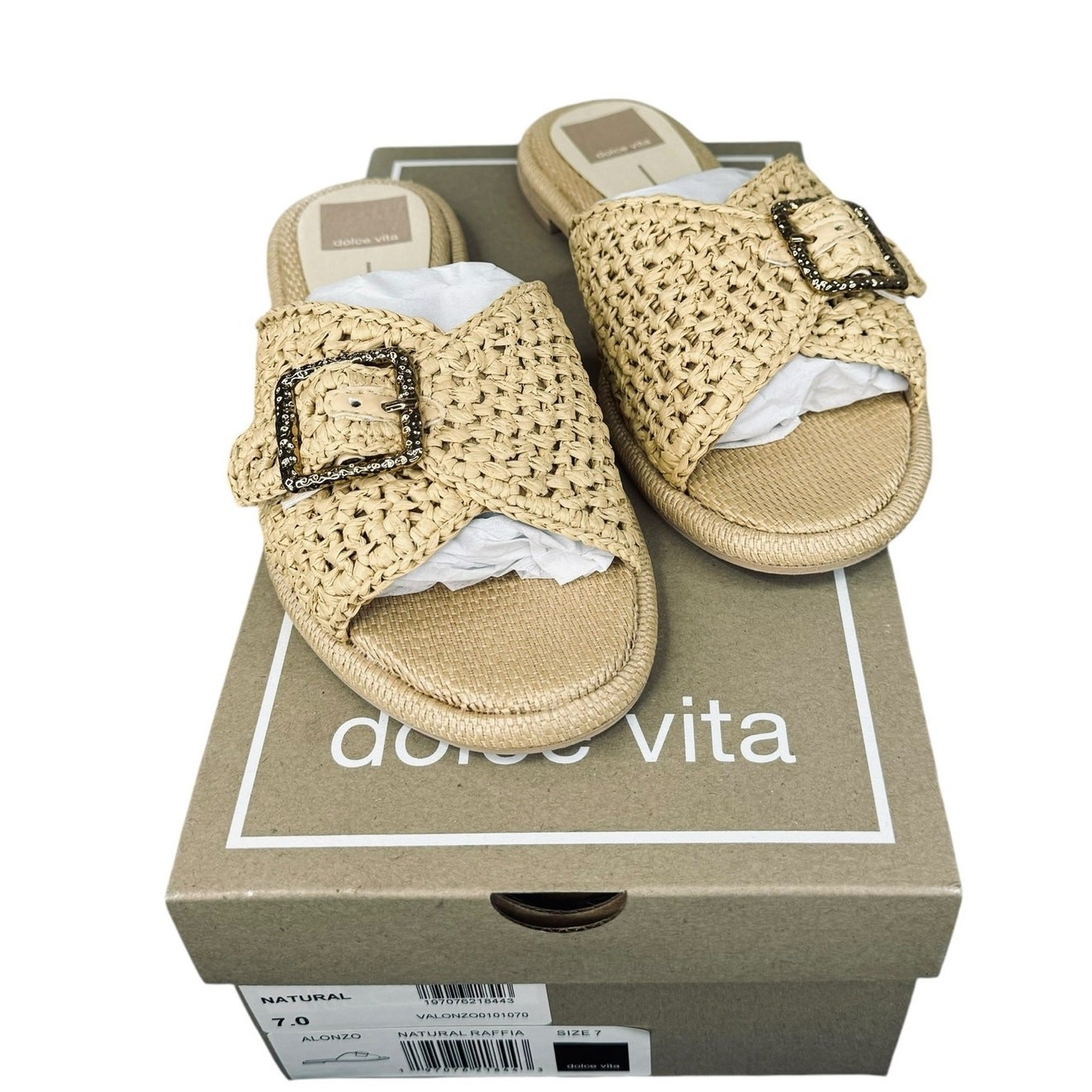 Dolce Vita NEW Alonzo Natural Raffia Buckle Slide Flat Sandal Size 7