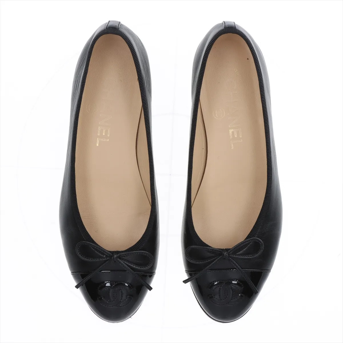 Chanel Coco Mark Leather & patent Flat Pumps 35 1/2 Ladies’ Black G02819 Lift re