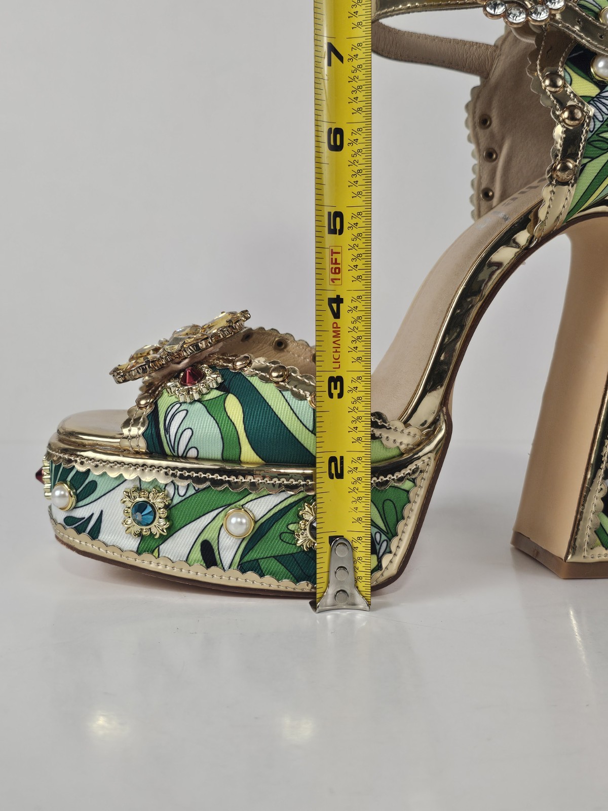 Retro 70s Style Rhinestone Pearl Embellished Platform Shoe Sandals S10 Jeweled