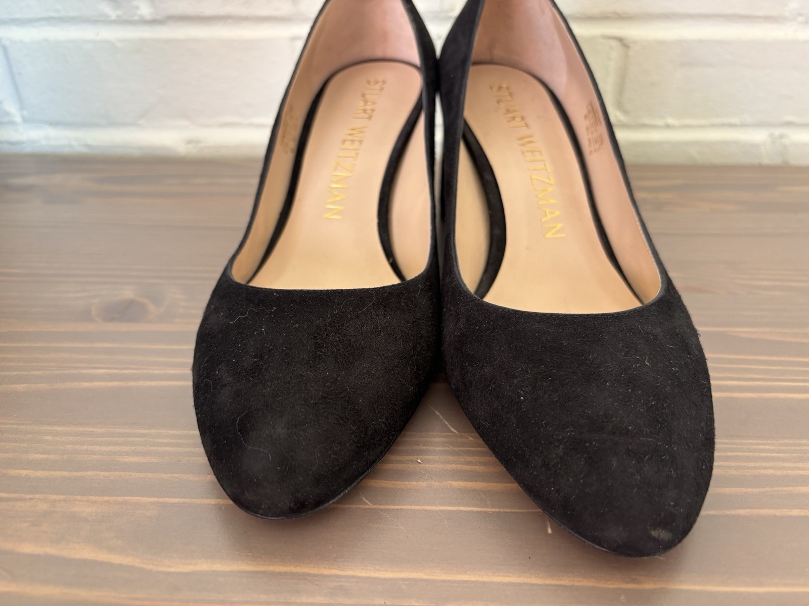 Stuart Weitzman Black Suede Power 50 Pumps Block Heel Round Toe Size 8B