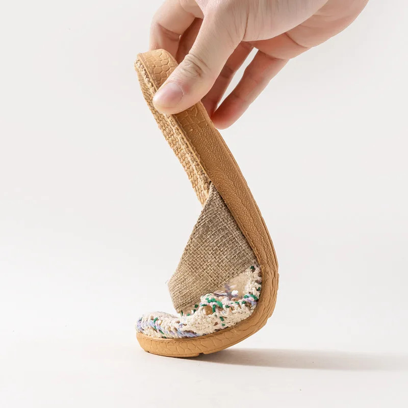 New Oriental Flax Slippers For Women Summer Indoor Home Summer Wooden Floor Slip