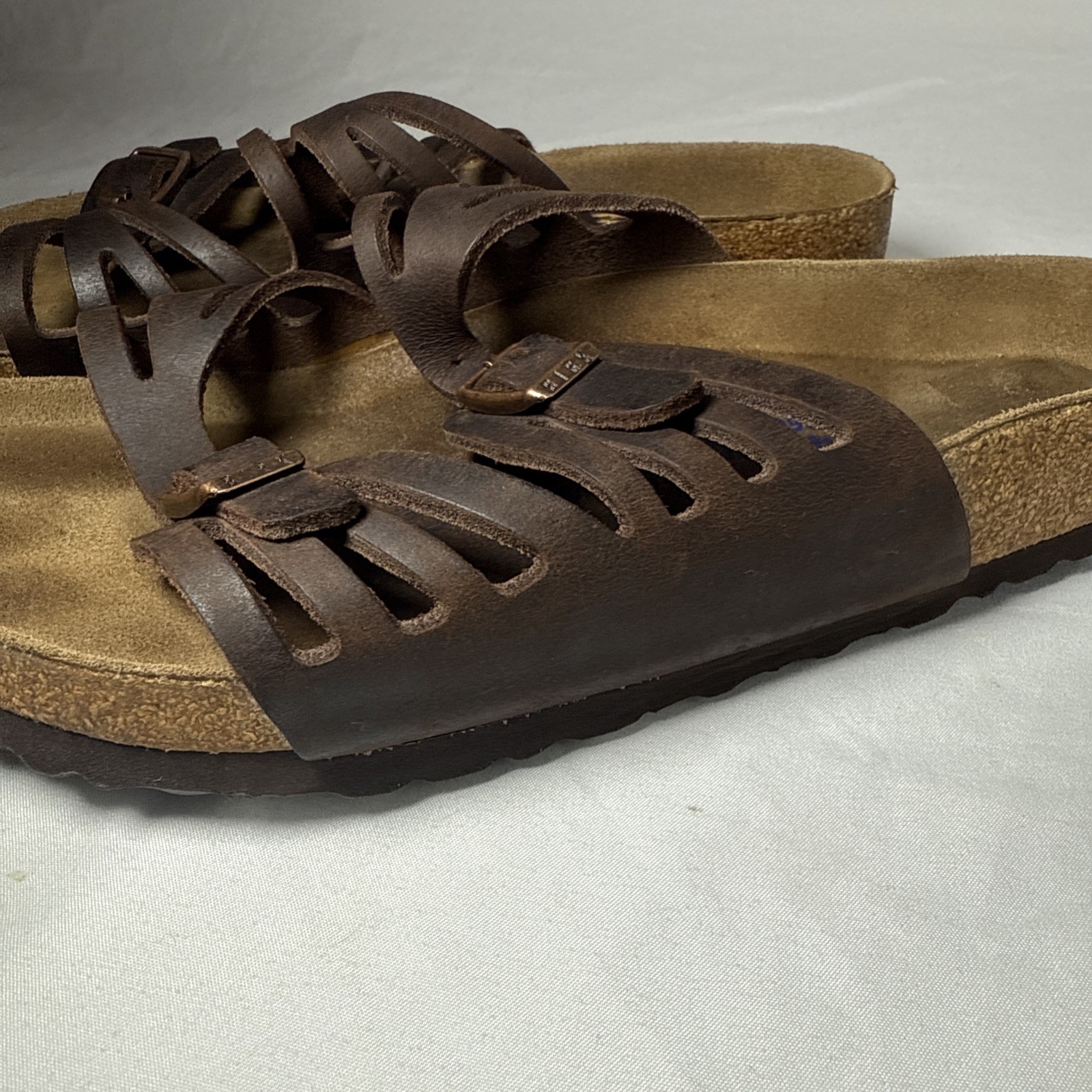 Birkenstock Sandals Brown Granada Slides Leather Buckle Womens 40 L9 M7 2W