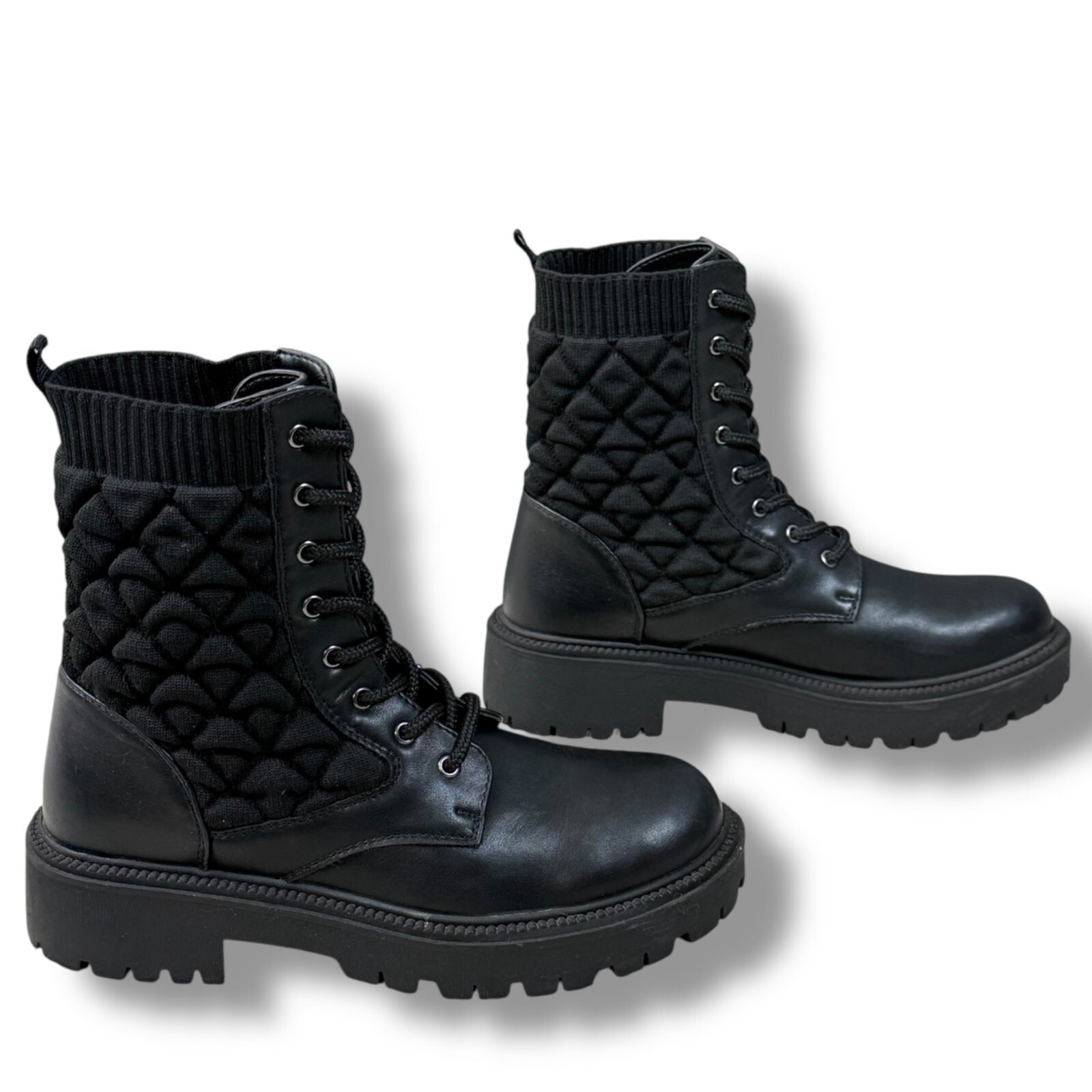 White Mountain Boots Womens Sz 9M Black Shayne Ankle Quilted Lace Up Combat