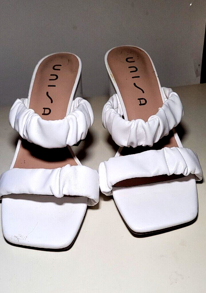 UNISA Women’s White Open Toe Block Heel Strappy Slide Size 8 M Summer Shoe-391