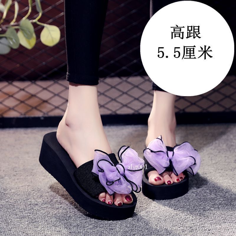 Women’s Beach Sandals High Wedge Heel Flowers Slippers Platform Flip Flops Shoes