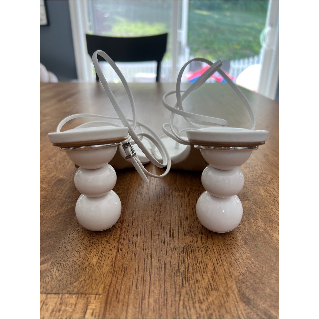 INC International Concepts White Sculptural-Bead Heel Ankle-Strap Sandal