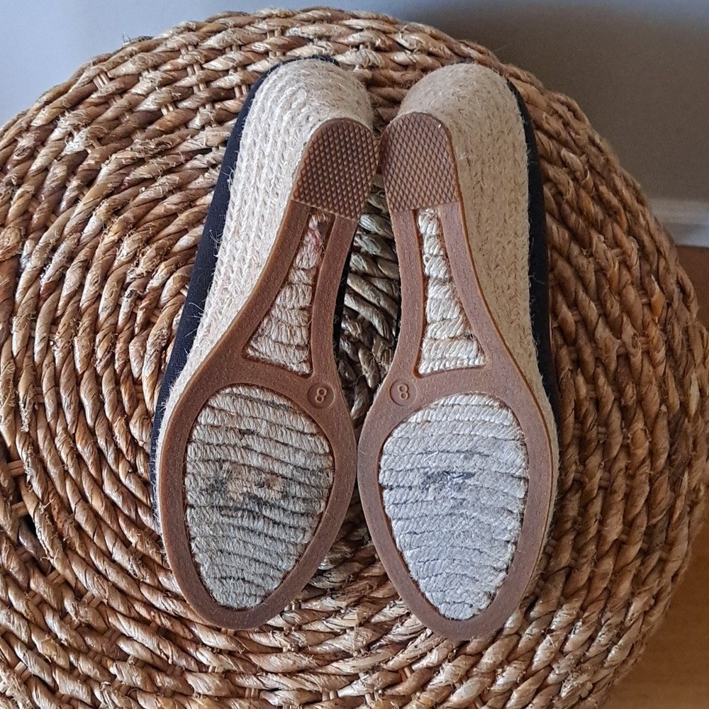 J.CREW Womens Classic Preppy Summer Black Canvas 3.25″ Wedge Espadrilles S-8