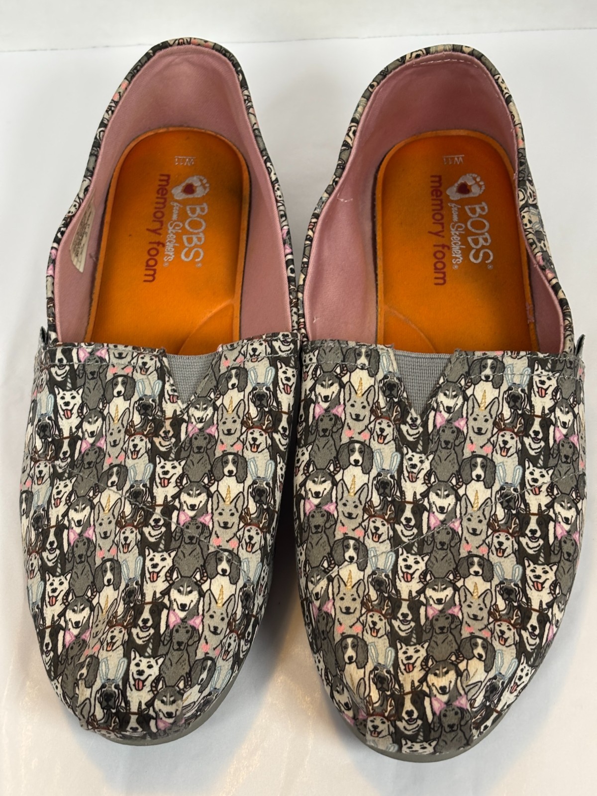 BOBS by Skechers Memory Foam Slip-On Dog Print Canvas Shoes Women’s Size 11