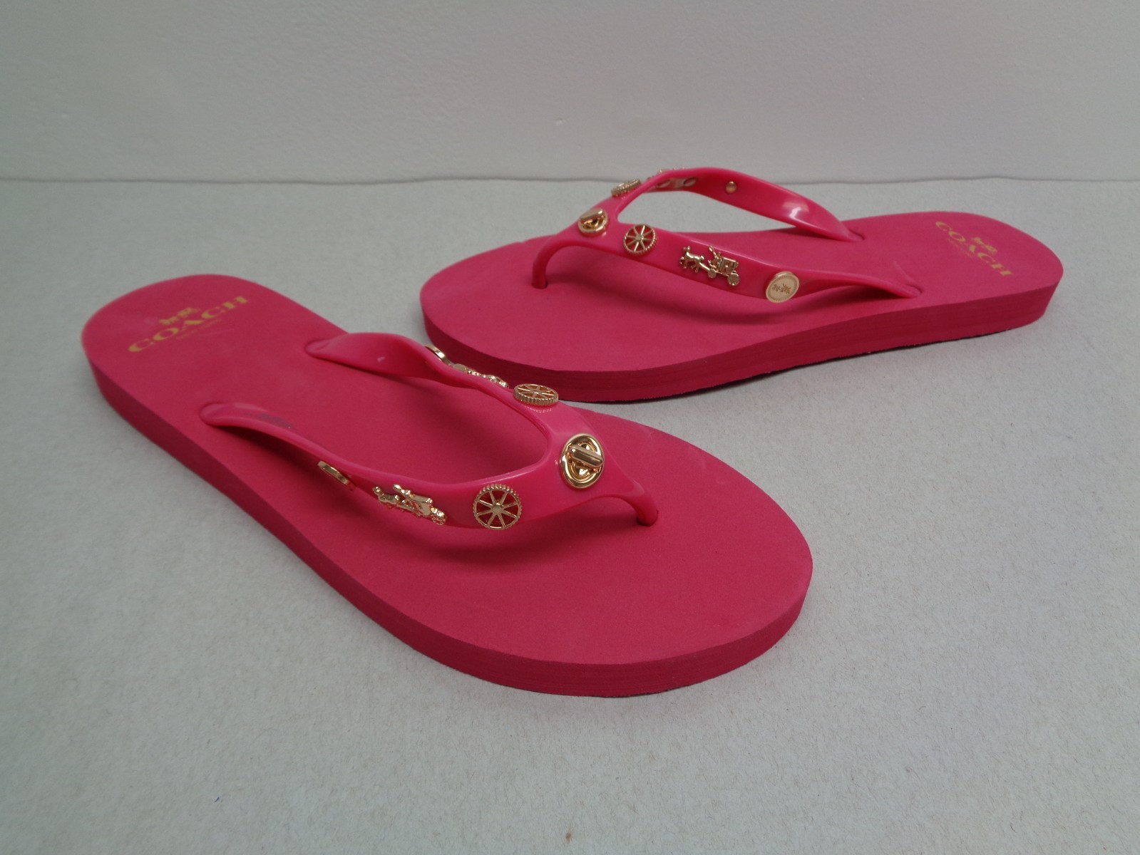 Coach Size 6 M ALYSSA CHARMS Dahlia Pink Flip Flop Sandals New Womens Shoes