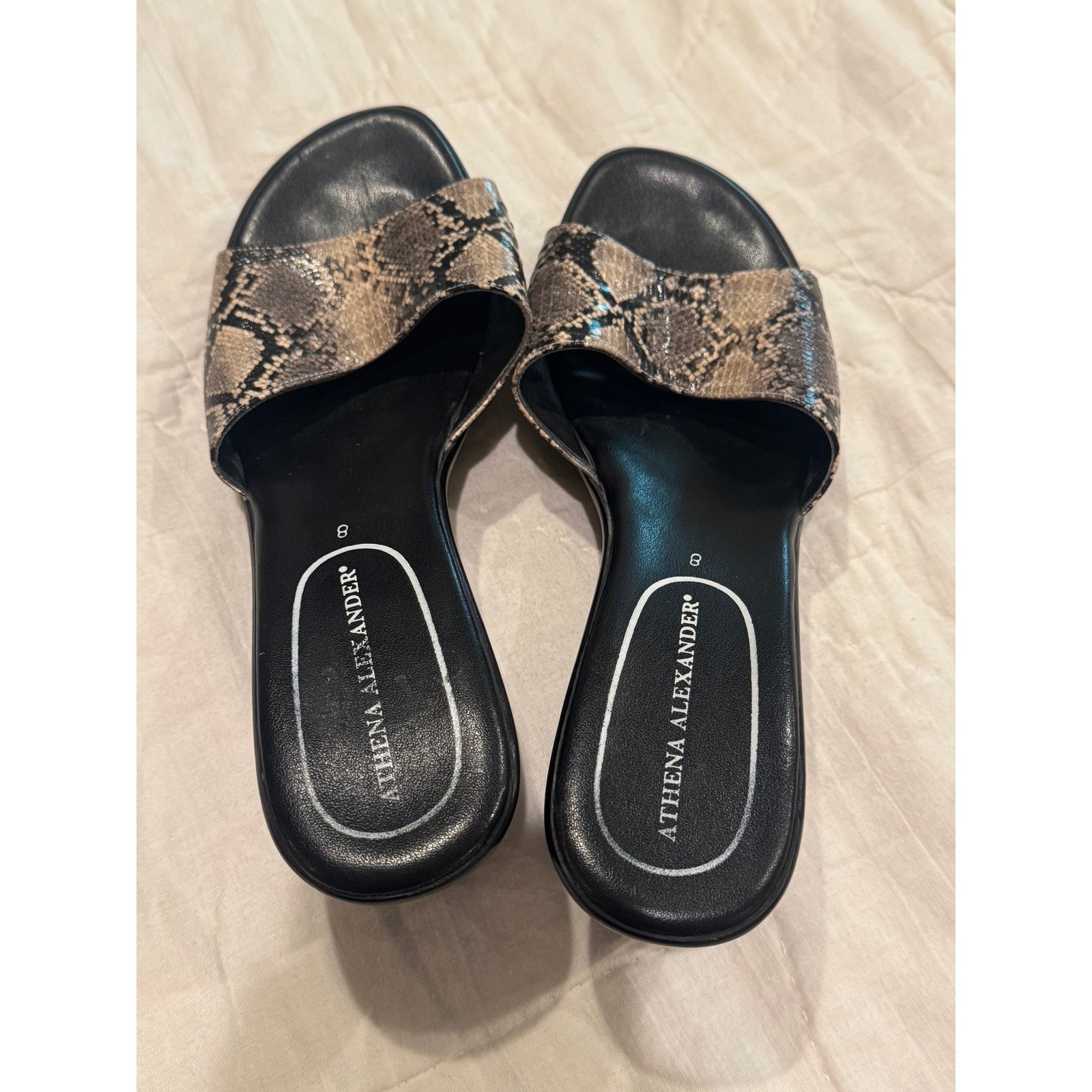 Athena Alexander Womens 8 Black Faux Snakeskin Platform Wedge Slide Sandals