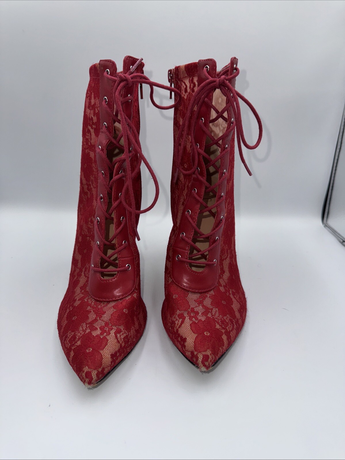 INC Womens Indira Red Floral Lace Up Booties Shoes 9M See description …