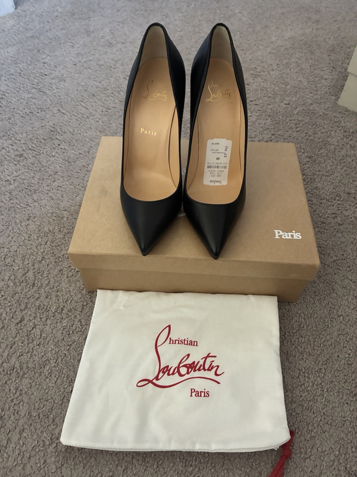 Christian Louboutin Women’s Black Leather Pointed Toe Stiletto Pumps 8.5 New Box