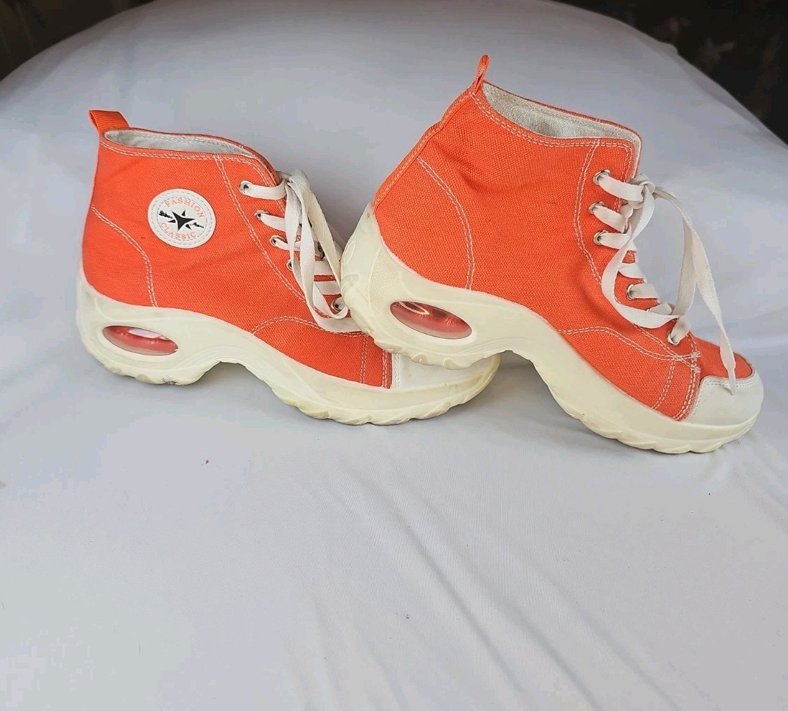 Fashion Classic Orange High Top Canvas Air Cushioned Heel Sneakers Size 40 – 8.5