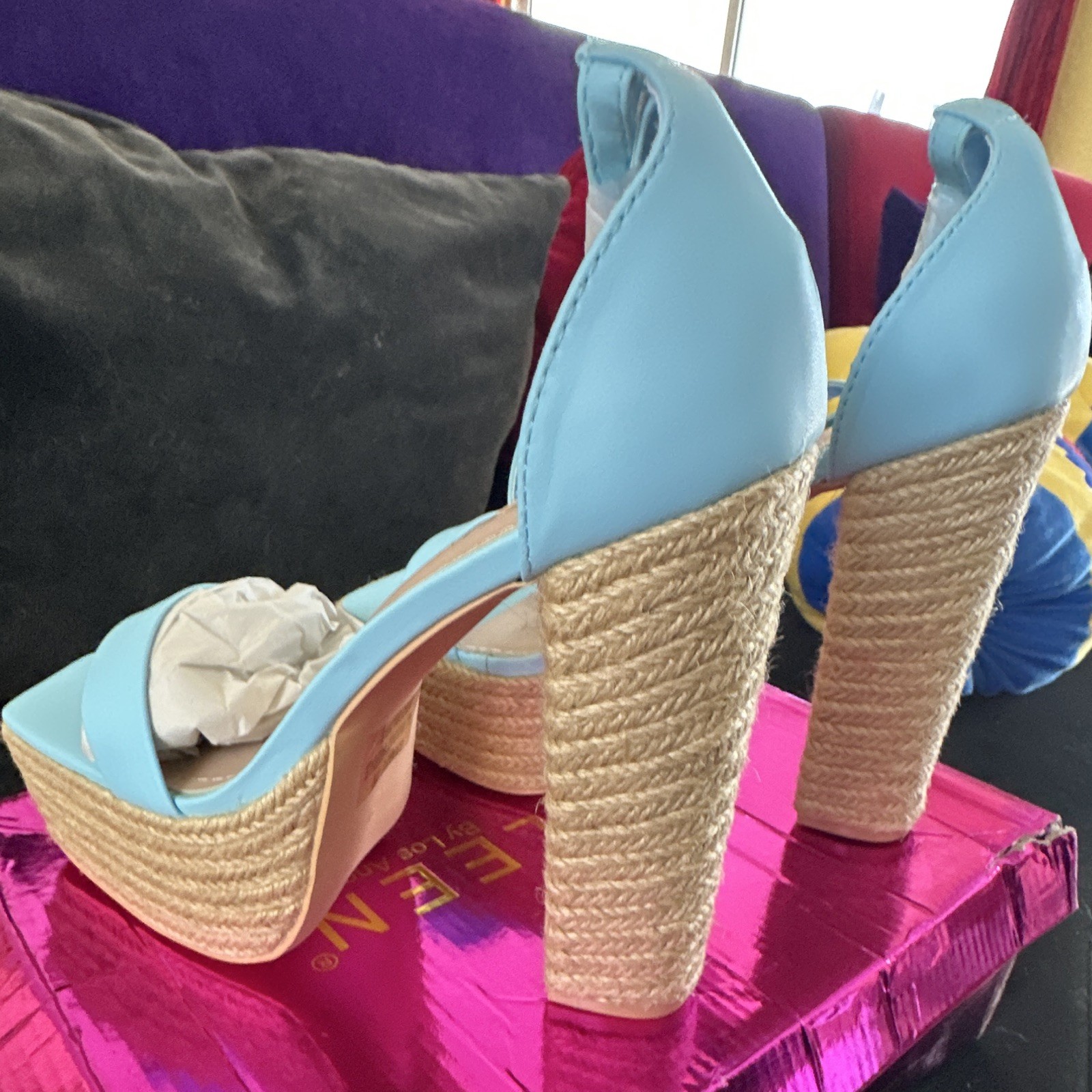 Kayleen Women’s Blue Platform Block Heel Ankle Strap Open Toe Sandals 7.5 NIB
