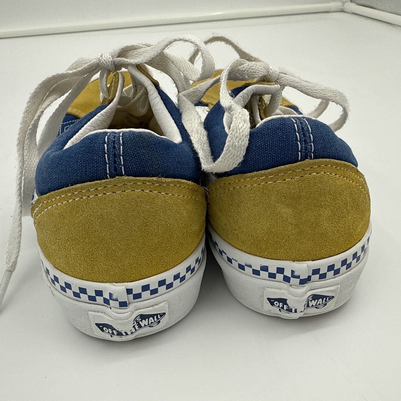 Vans Old Skool Shoes Women 5 Men 3.5 Blue Yellow Checkerboard Canvas Suede