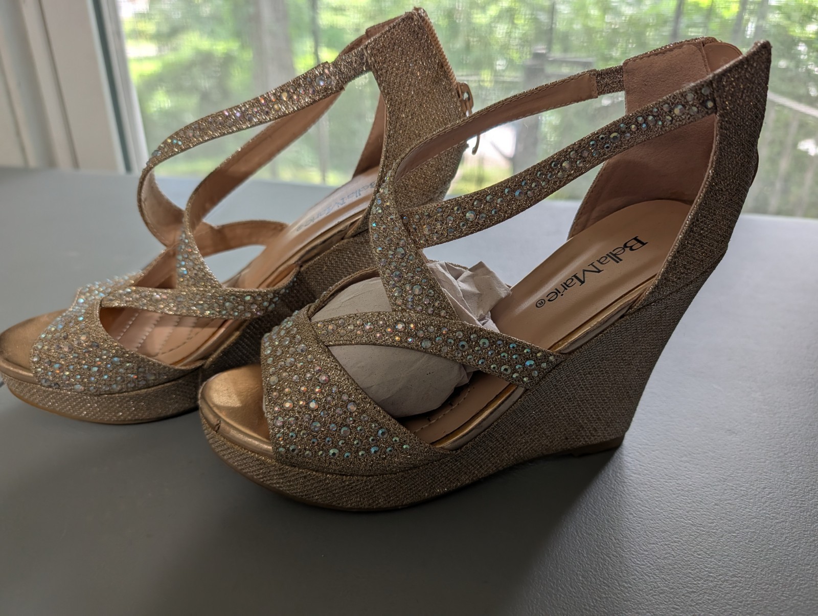 Bella Marie Santo Champagne Wedge Sandals, Women’s 5.5, Wedding, Party,…