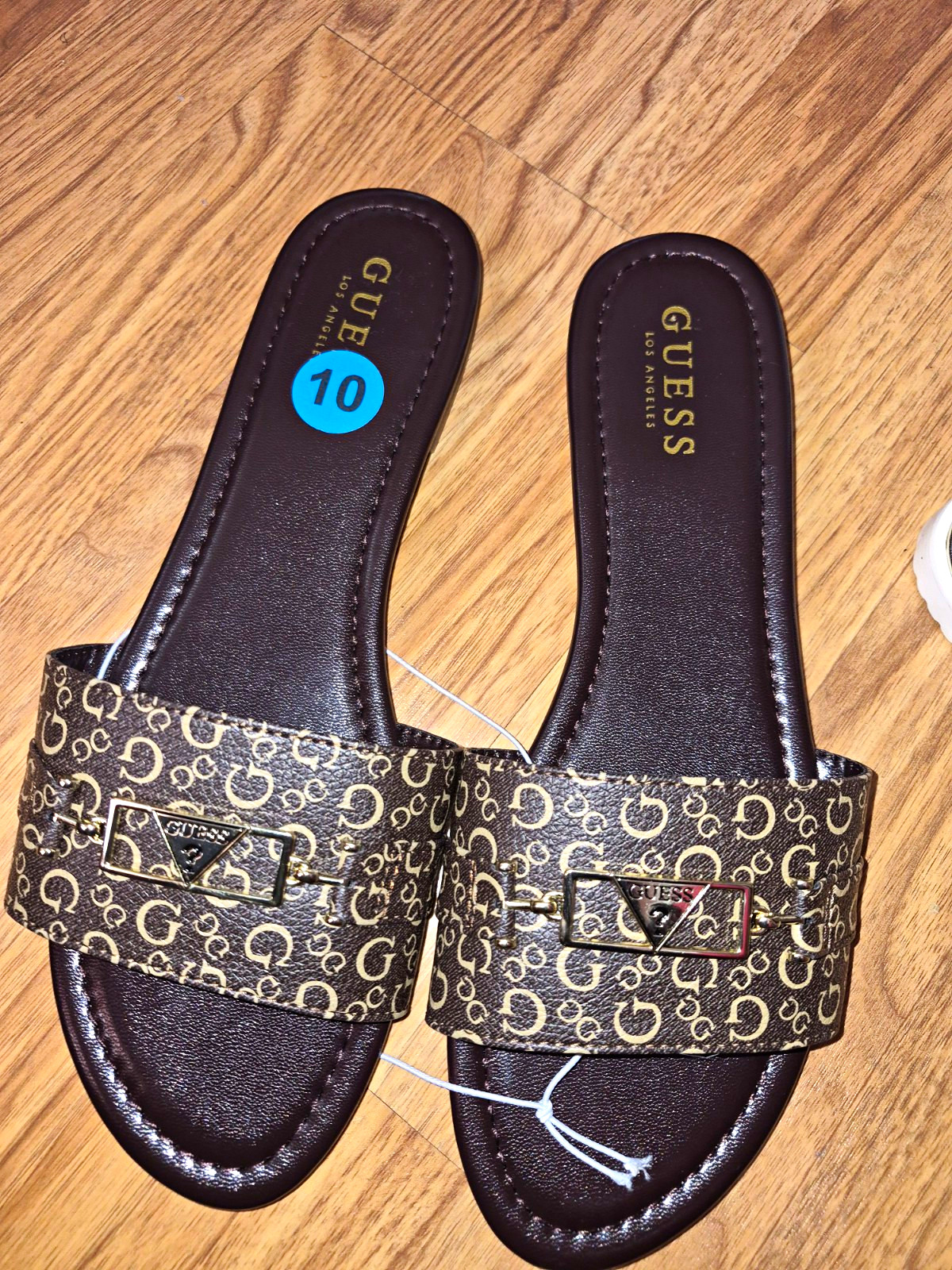 GUESS Brown Logo Leather Slip-On Slide Sandals Women’s US Size 10
