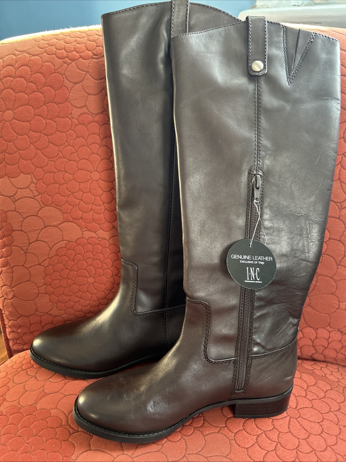 $179.50 INC International Concepts Fawne Riding Leather Boots, Gray, Size 7