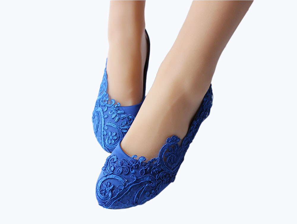 Satin White/Ivory/Blue Lace Ballet Wedding Formal Bridal Bridemaid Flat Shoes