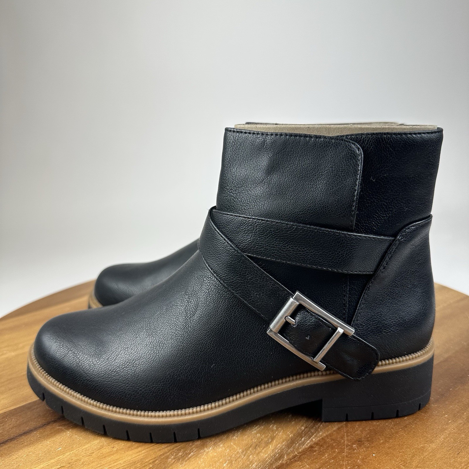 New NIB Womens Style & Co. Gabella Black Faux Leather Buckle Ankle Boots Size 6