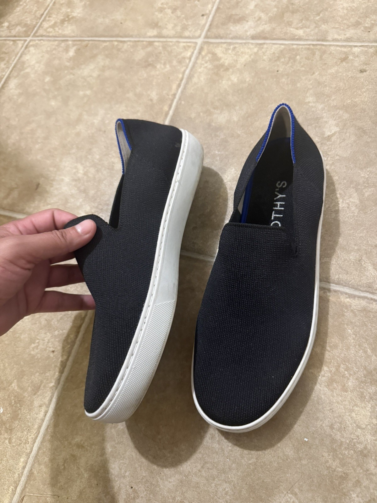 ROTHY’S Women’s Black /Blue Original Slip On Sneaker Recycled Size 10