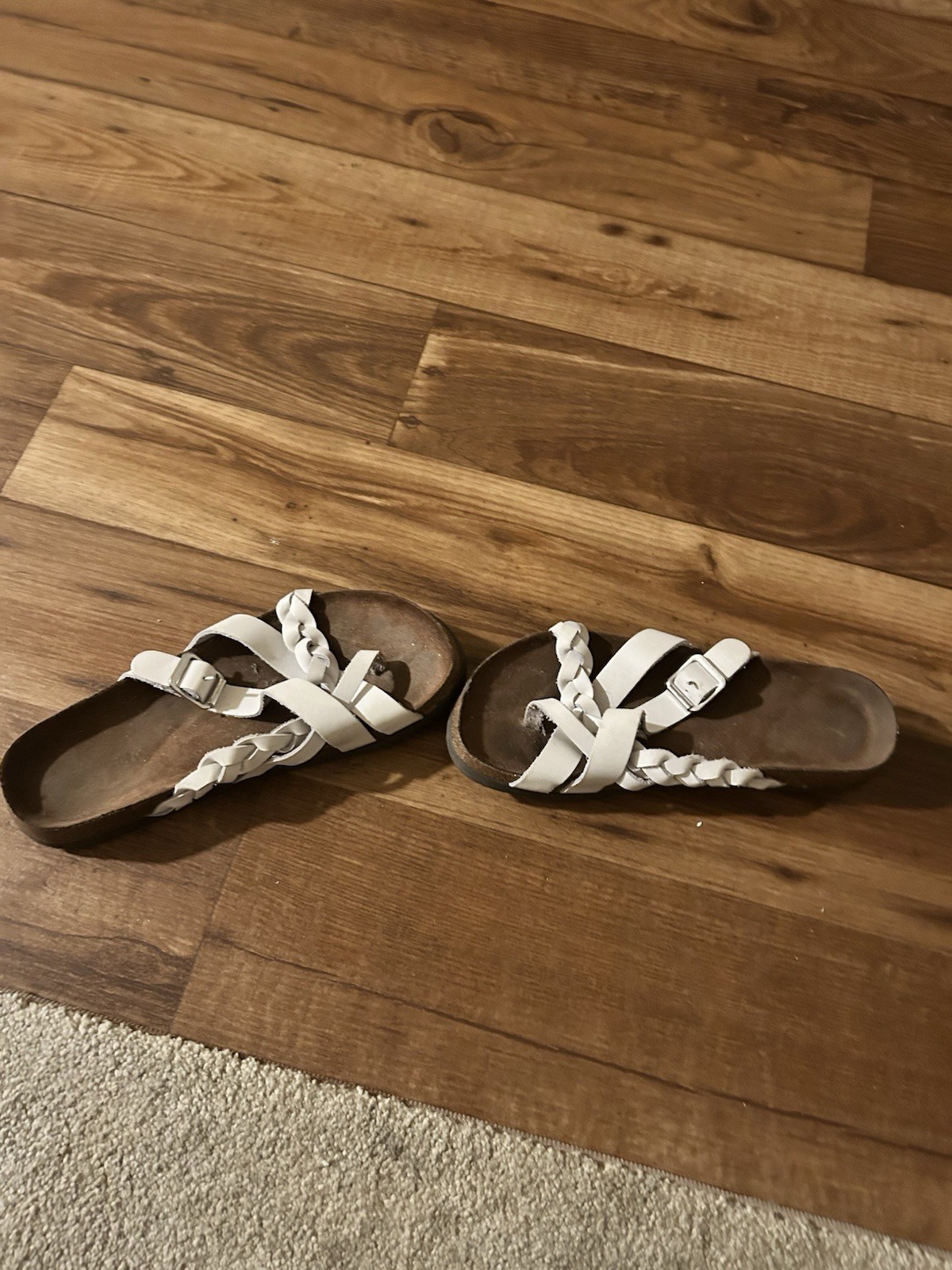 Women’s Leather Braided Strap Slip-On Flat Sandals White/Brown US 8