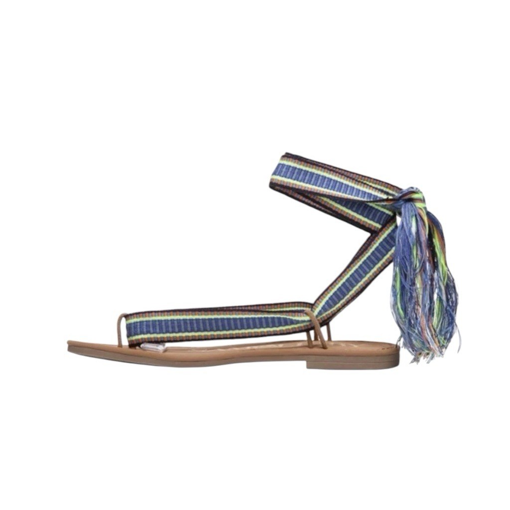 Sam & Libby Women’s Striped Ankle Wrap Tie Tassel Thong Sandals US 8.5