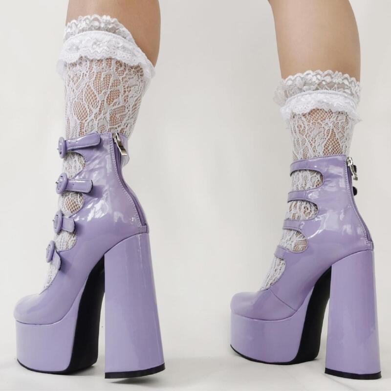 Womens Round Toe Mary Jane Buckle Platform Super High Block Heel Pumps Shoes Hot
