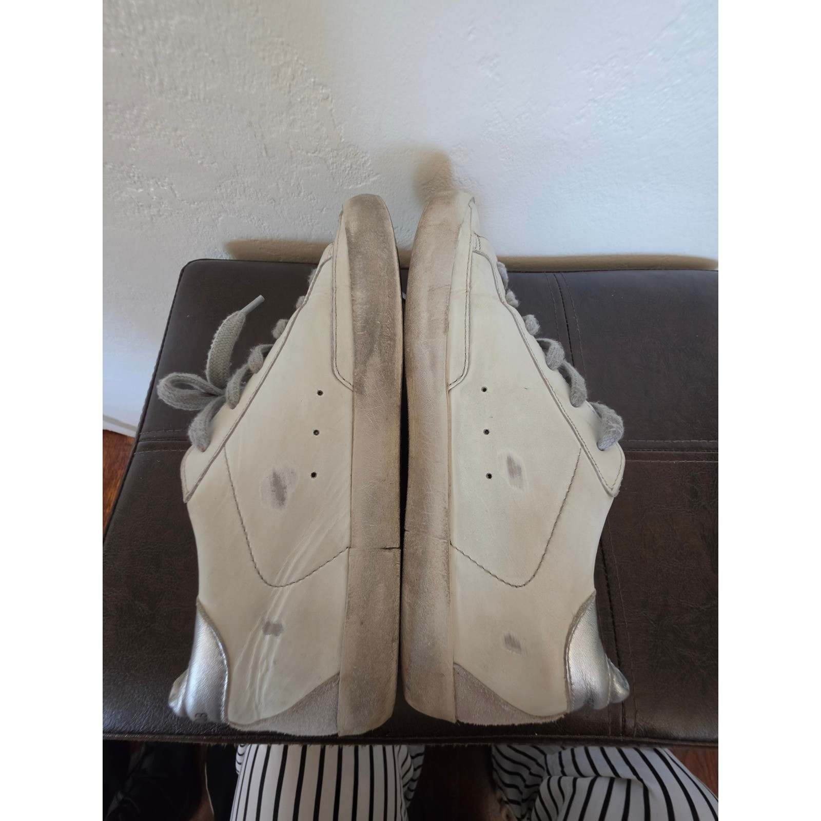Golden Goose Grey/Metal White Leather Distressed Sneakers sz EU 37, US 5.5 READ