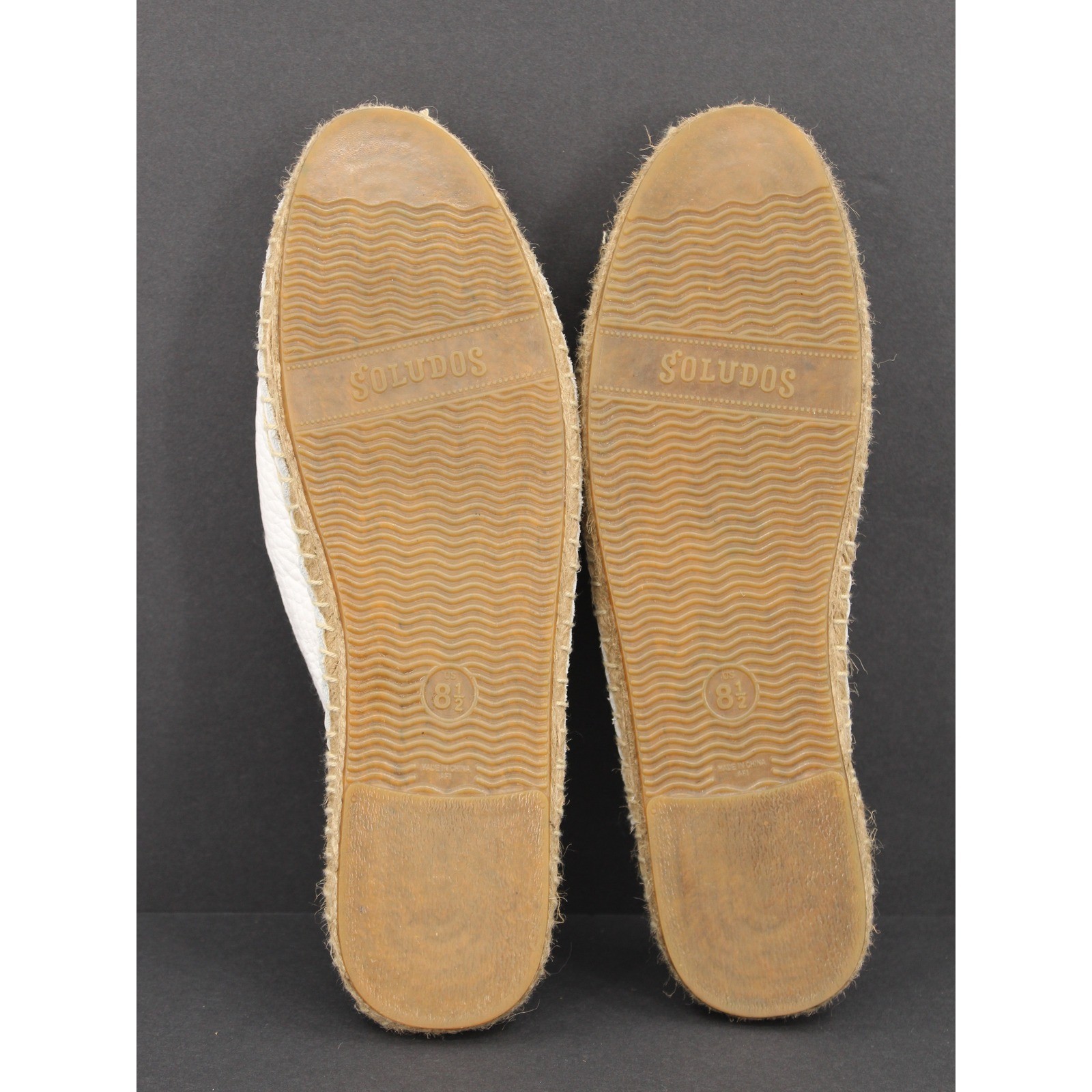 Soludos Pebbled Leather Espadrille Mules Size 8.5 White Slides