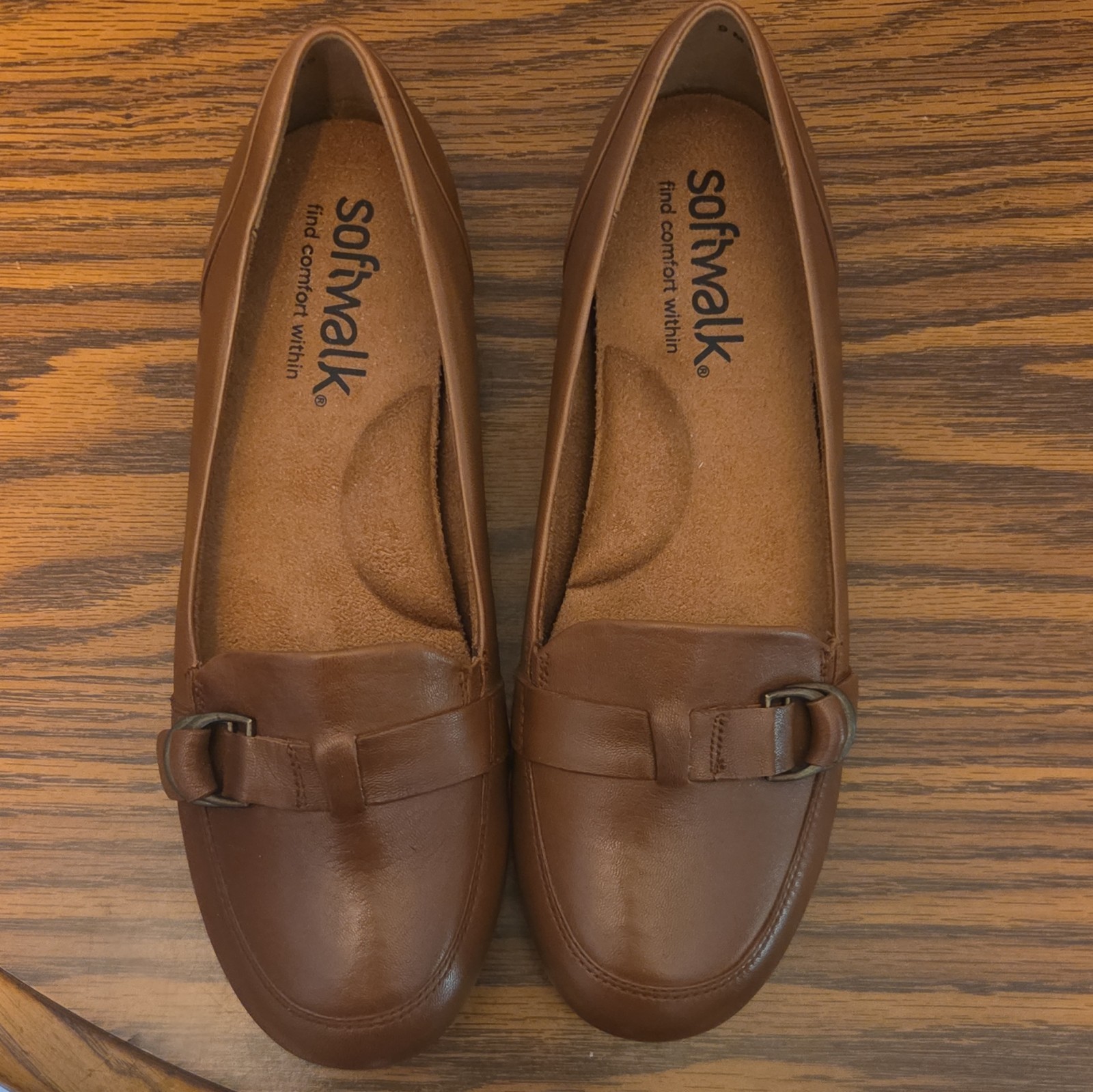 SoftWalk Women’s Brown Leather Slip-On Loafer Flats Buckle Comfort Size 9 M