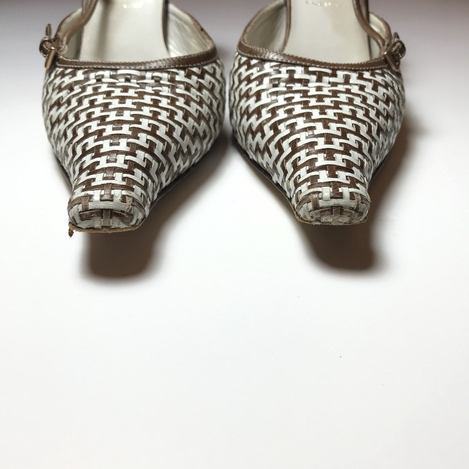 Prada Vintage Y2k Woven Art Deco Slingback Organic Point Buckle Heels 38.5