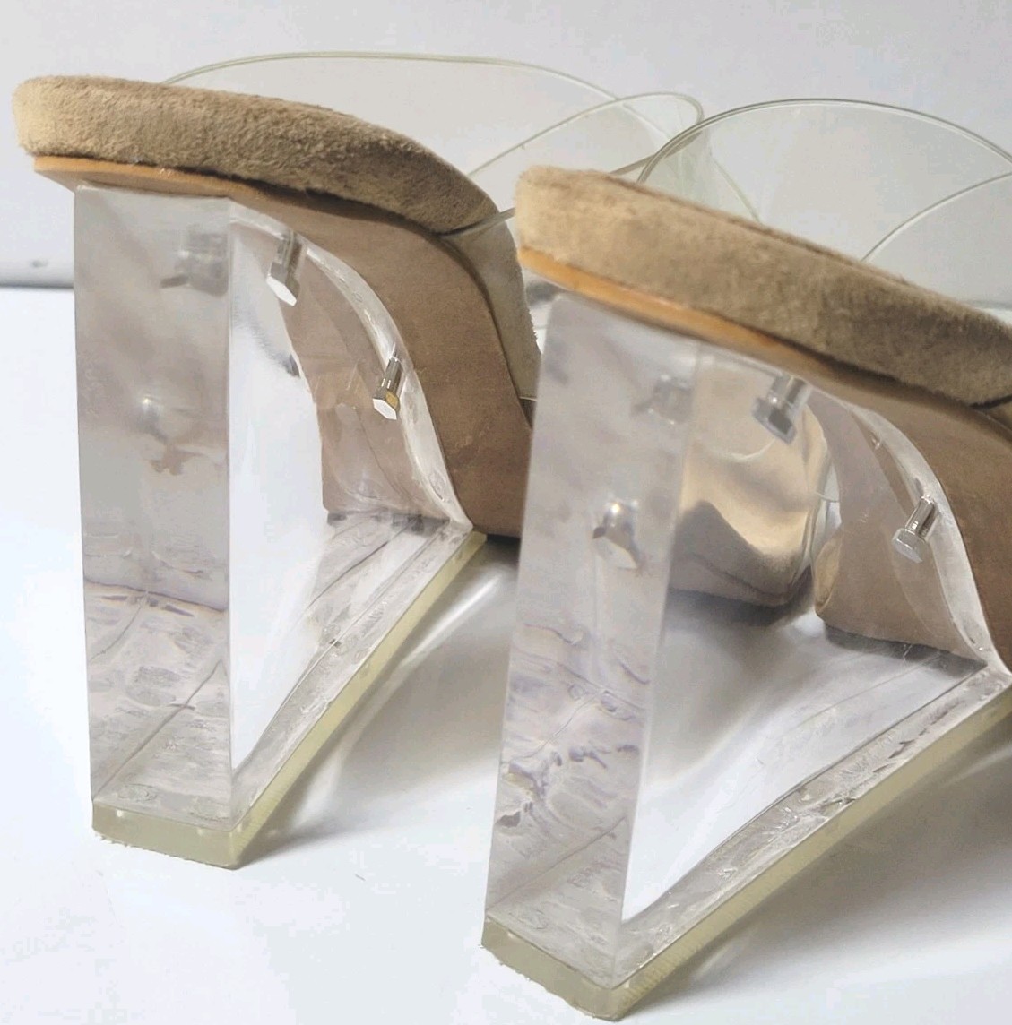 Jeffrey Campbell Clear Lucite Wedge Heels Sculptural Slides Sandals 7.5 Designer