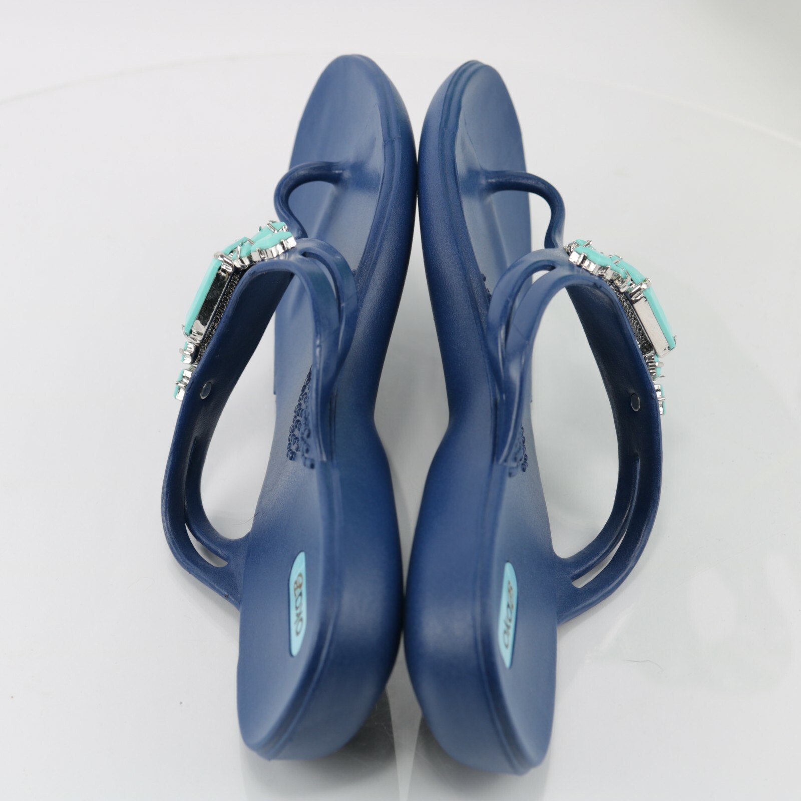 Oka B Womens Sandal Size L 10 Navy Blue Thong Turquoise Beaded Jelly Slide Flat