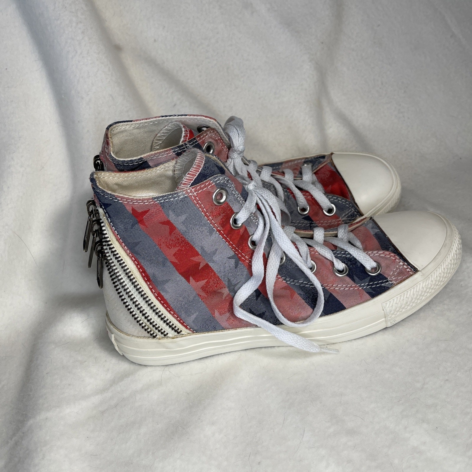 Converse American Flag Hi Top Red White Blue Stars Stripes Zippers US M-8/W10